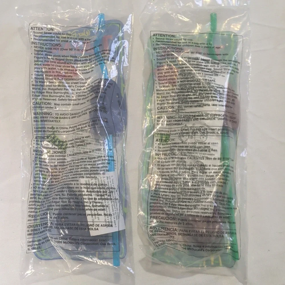 McDonald's Disney Tarzan Sound Straw Toys Tarzan & Terk Set 1999